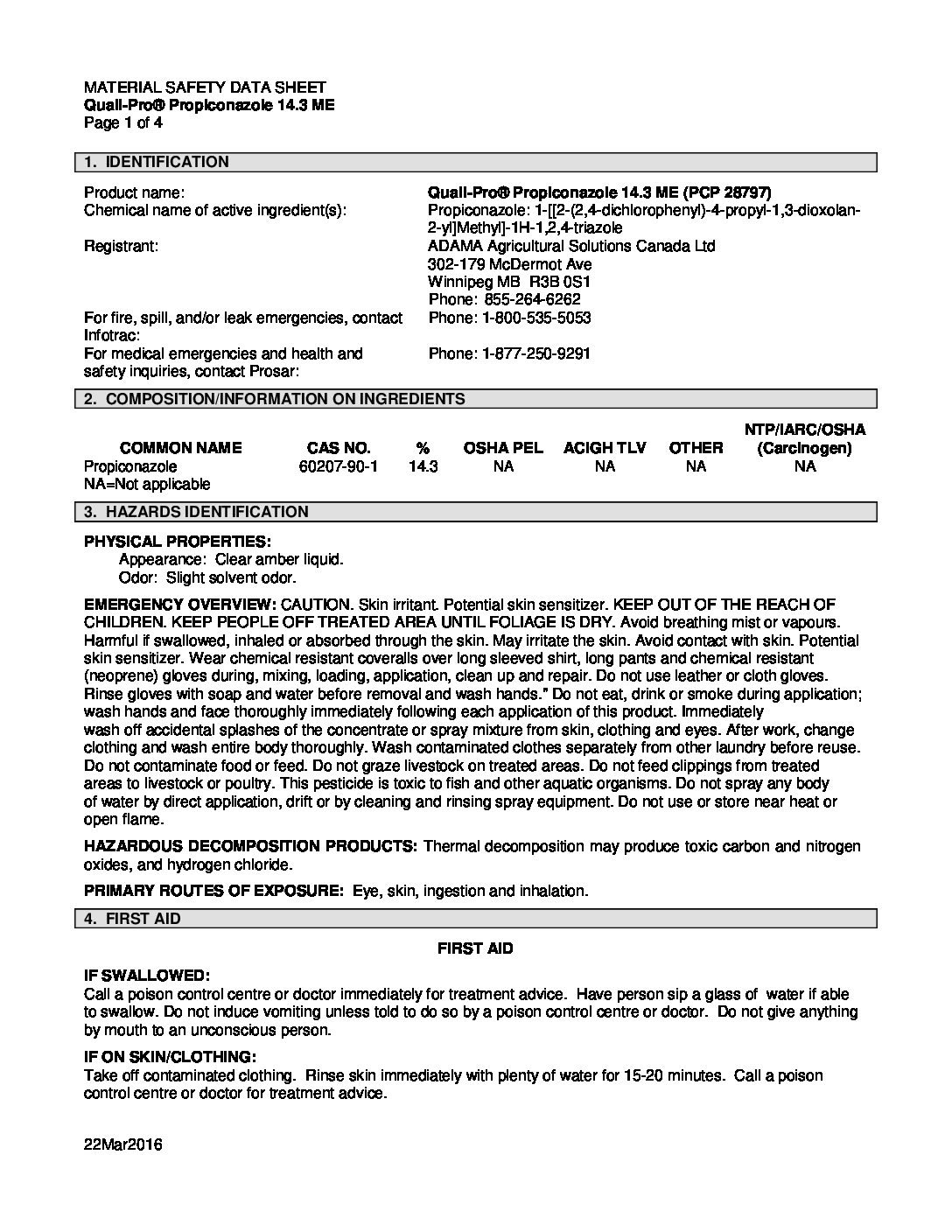 Fiche SDS du Propiconazole